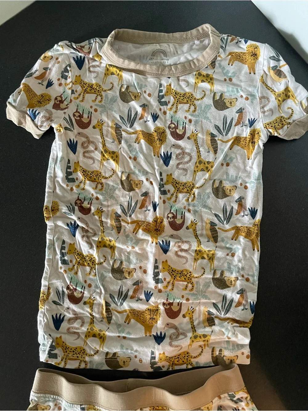 Emerson & Friends - Kids Two-Piece Jungle Animal Pajama Set - White & Tan